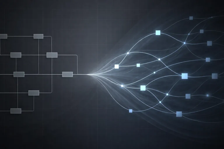 From automation to autonomy in enterprise workflows showing adaptive AI-driven orchestration systems in 2026